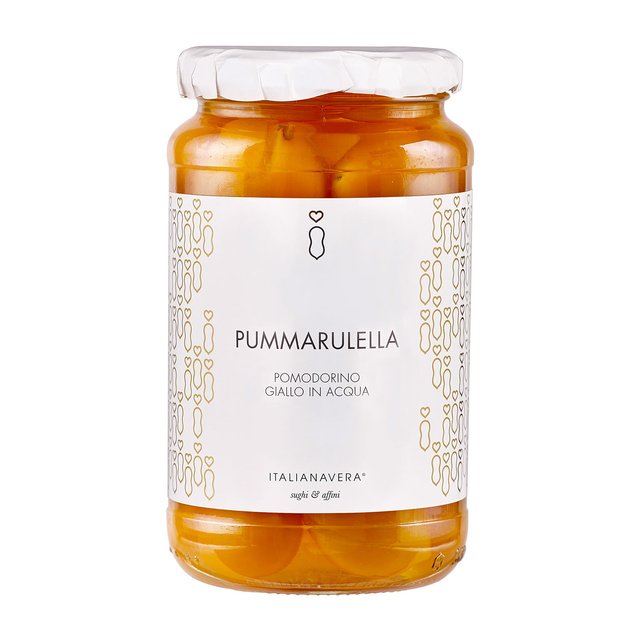 Pummarulella geltonieji Vezuvijaus vyšniniai pomidorai vandenyje su druska, 520 g, Italija