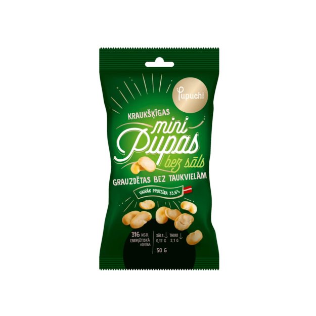 Skrudintos pupelės Pupuchi be druskos, 50 g, Latvija