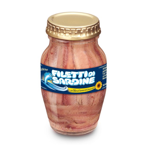 Sardinių filė saulėgrąžų aliejuje, 160 g, Italija