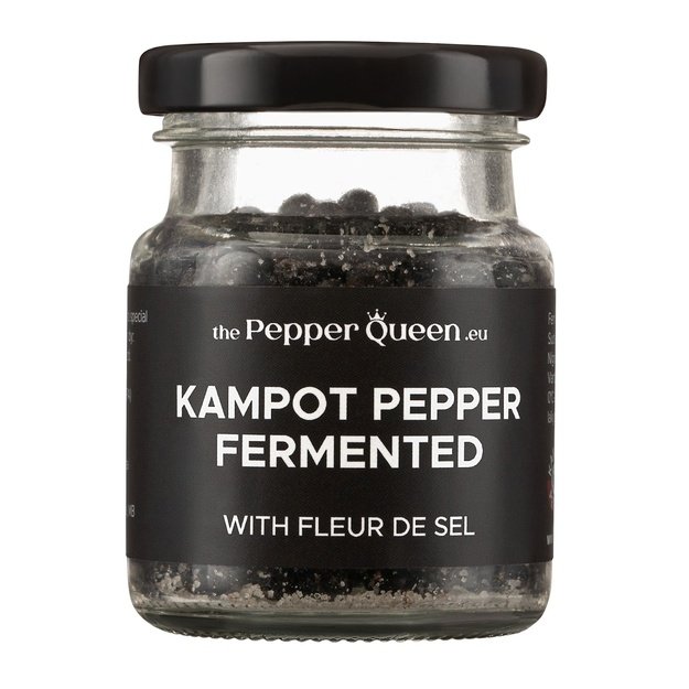 Fermentuoti juodieji Kampoto pipirai su jūros druska, stiklo pakuotėse, 40 g, Kombodža