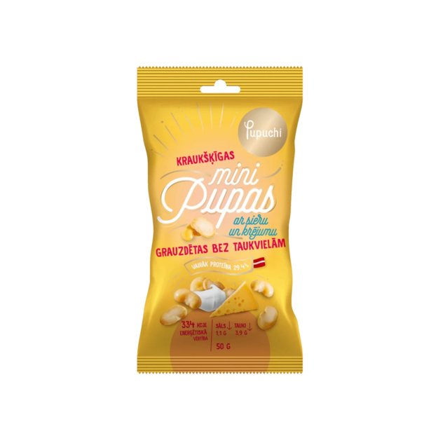 Skrudintos pupelės Pupuchi sūrio ir grietinės skonio, 50 g, Latvija