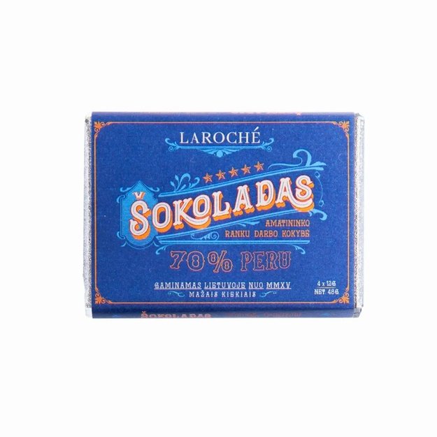 Juodasis šokoladas Laroché Vintage 70 % Peru, 50 g, Lietuva