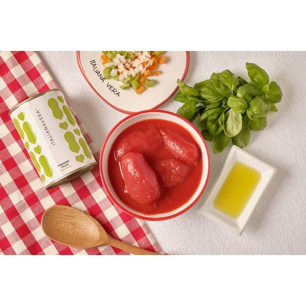 Ekologiški nulupti pomidorai savo sultyse, 400 g, Italija