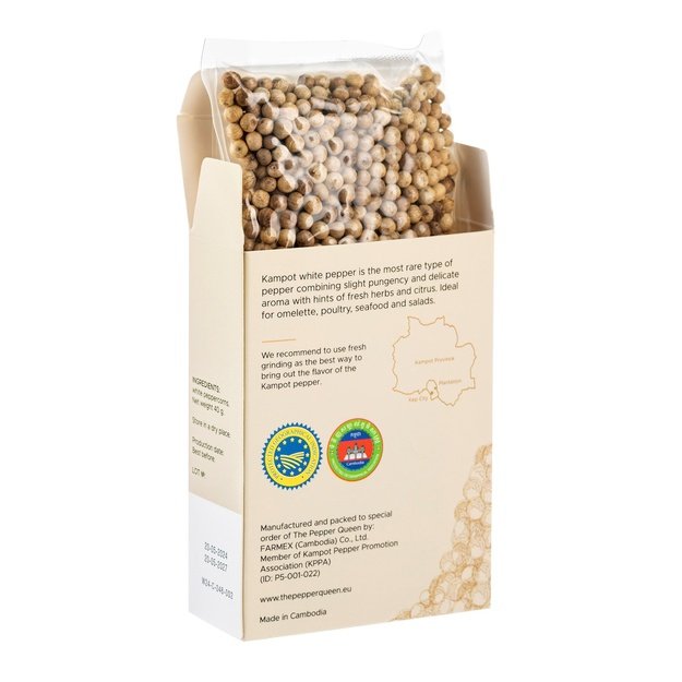 Baltieji Kampoto pipirai malimui, vakumo pakuotėse, 40 g, Kombodža